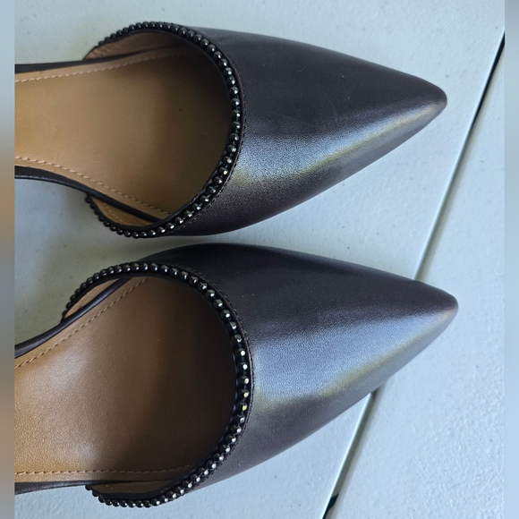 Coach Brown Leather Pumps Beaded Split Slip-On High Heel Shoes Size  9.5B - Picture 13 of 16